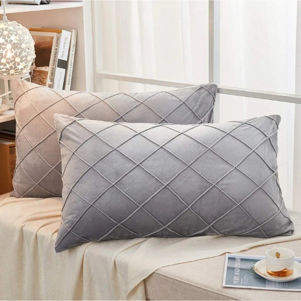 Rectangular Velvet Pillow Cover In Light Gray set of 4